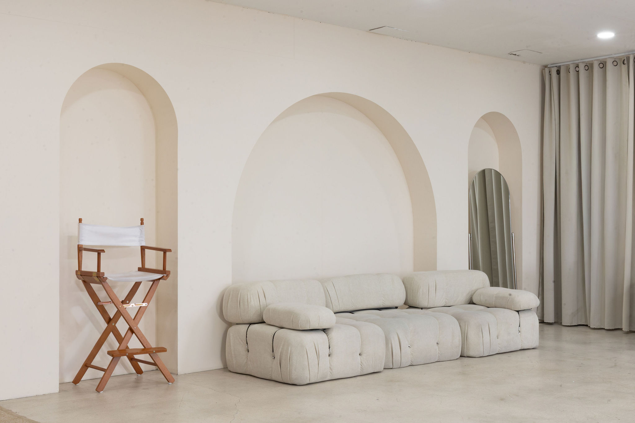 Gallery-style display prop set in a Miami photo studio rental for product and branding shoots